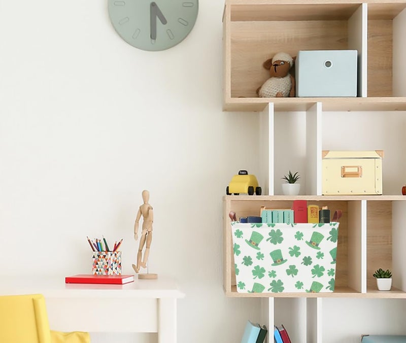 CLOCOR Four-leaf Clover Basket Empty,Rectangular St. Patrick's Day Gift Basket for Boys and Girls,Kids Toys Storage Bin,Baby Room Decor(Clover) - Image 2